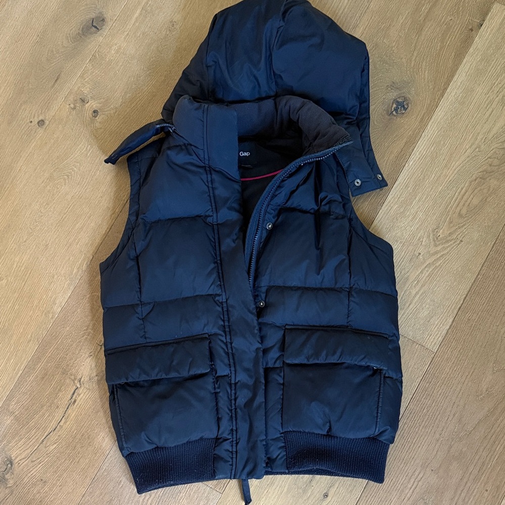 GAP Navy Puffer Vest with Detachable Hood